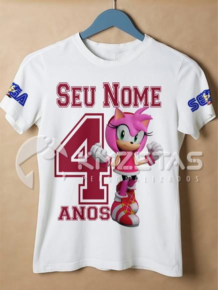 Blusa Sonic Amy Rose Festa Infantil Adulto Personalizada