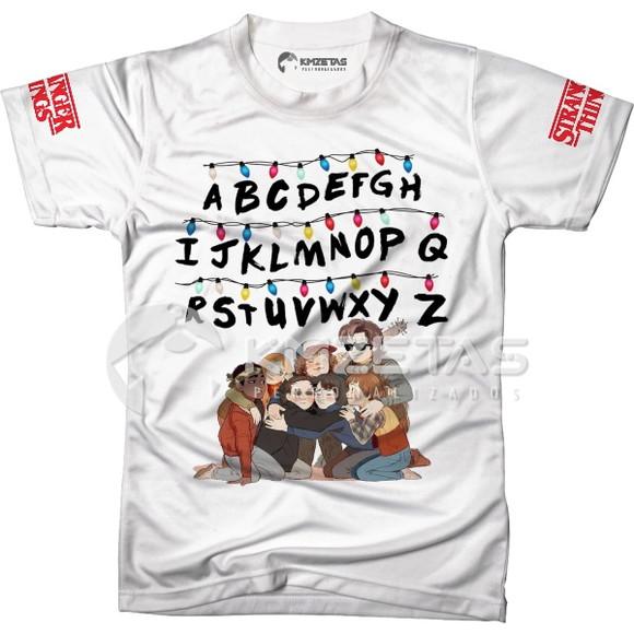 Blusa Stranger Things Friends Alfabeto Camisa Camiseta