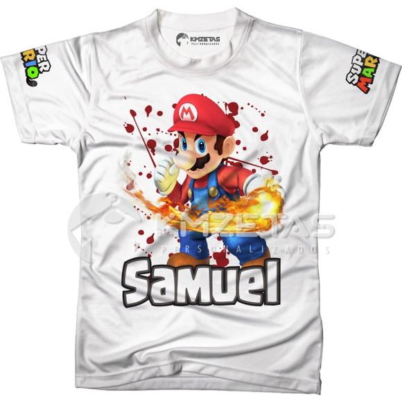 Blusa Super Mario Bros Bola de Fogo Odyssey Infantil Adulto