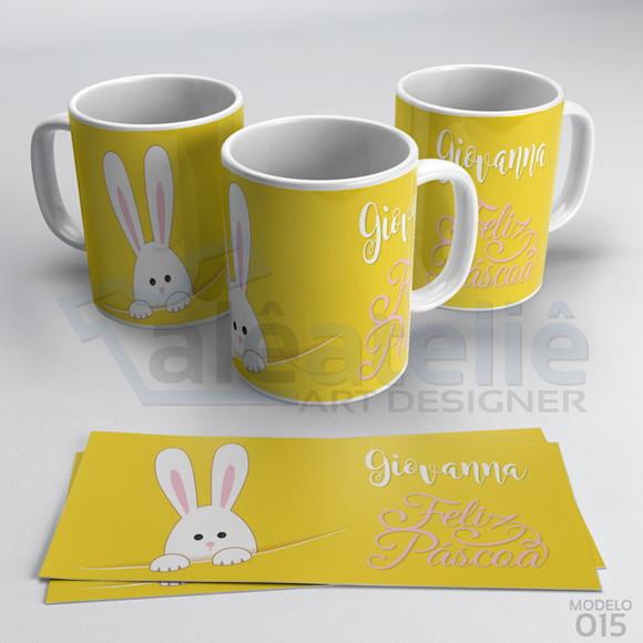 Caneca Feliz Páscoa Coelhinho Ovos Personalizada com Nome