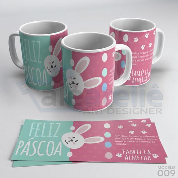 Caneca Feliz Páscoa Coelhinho Ovos Personalizada com Nome
