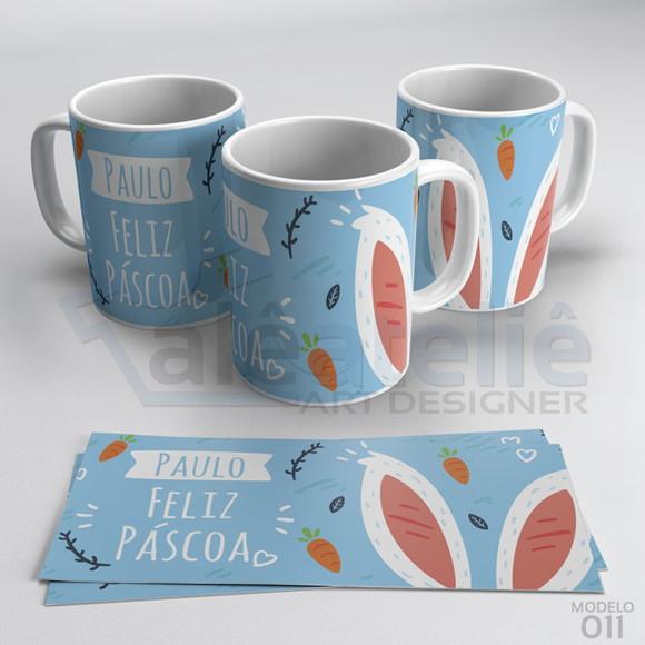 Caneca Feliz Páscoa Coelho Coelhinho Personalizada com Nome