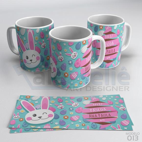 Caneca Feliz Páscoa em Família Personalizada com Nome