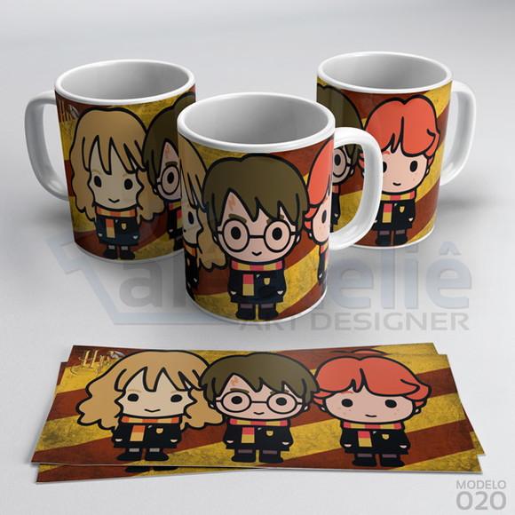 Caneca Harry Potter Desenho Chibi Cute Hogwarts Porcelana