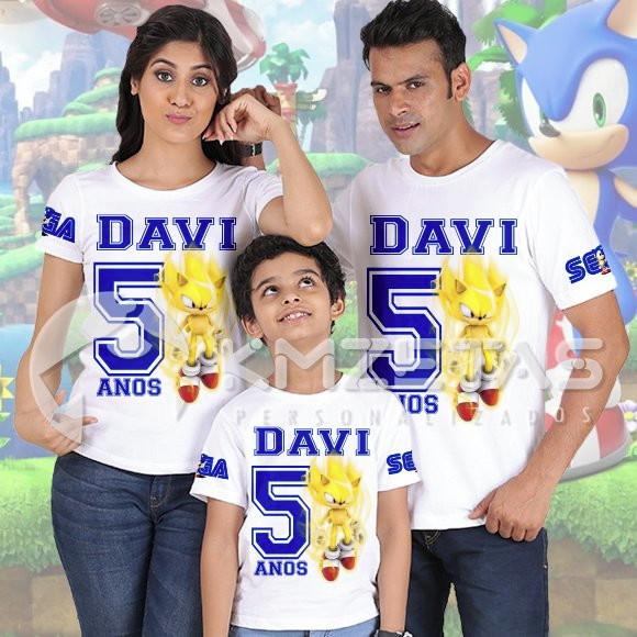 Kit 3 Blusas Super Sonic Festa Infantil Camisa Aniversário