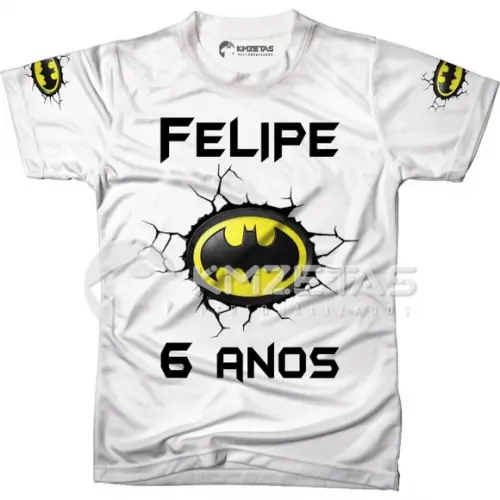 Blusa Batman Infantil Festa Aniversario com Nome e Idade