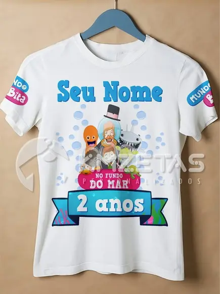 Blusa Bita Festa Infantil Fundo do Mar Camisa Personalizada