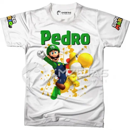 Blusa Luigi Yoshi Amarelo Super Mario Bros Infantil Adulto