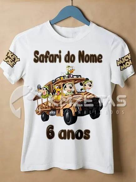 Blusa Mickey Safari Aniversário Infantil Personalizada