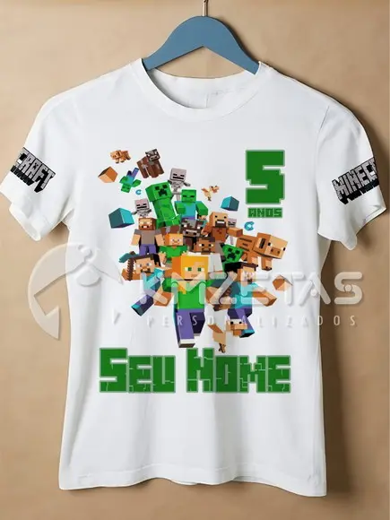 Blusa Minecraft Festa Infantil Camisa Personalizada Unissex