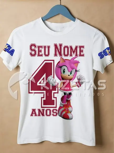 Blusa Sonic Amy Rose Festa Infantil Adulto Personalizada