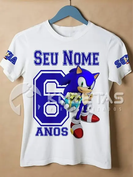 Blusa Sonic Festa Aniversario Infantil Adulto Personalizada