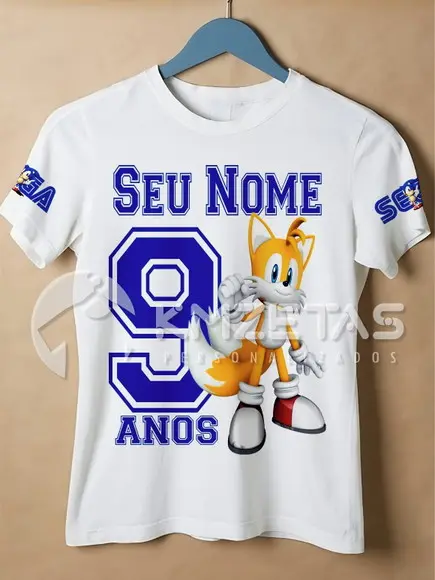 Blusa Sonic Tails Festa Aniversario Infantil Personalizada
