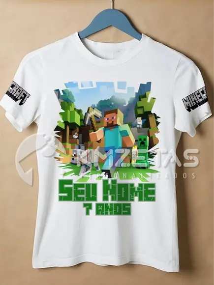Blusa Steve Minecraft Festa Aniversario Personalizada