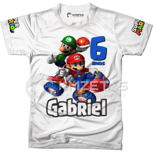 Blusa Super Mario Bros Festa Mario Kart Personalizada