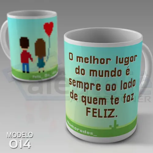 Caneca Dia dos Namorados Pixel ao Lado de quem te faz Feliz