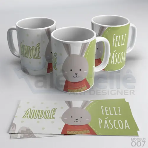 Caneca Feliz Páscoa Coelho Coelhinho Personalizada com Nome