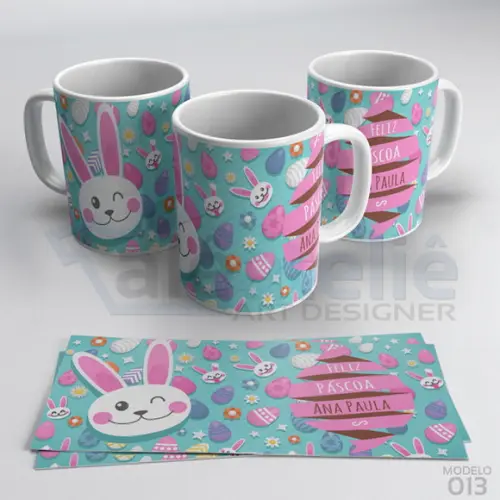Caneca Feliz Páscoa em Família Personalizada com Nome