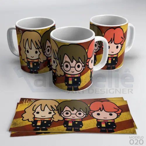 Caneca Harry Potter Desenho Chibi Cute Hogwarts Porcelana