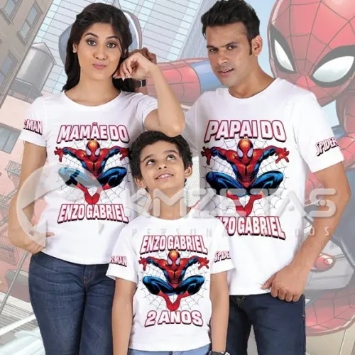 Kit 3 Blusas Homem Aranha Spider-man Camisa Papai Mamãe