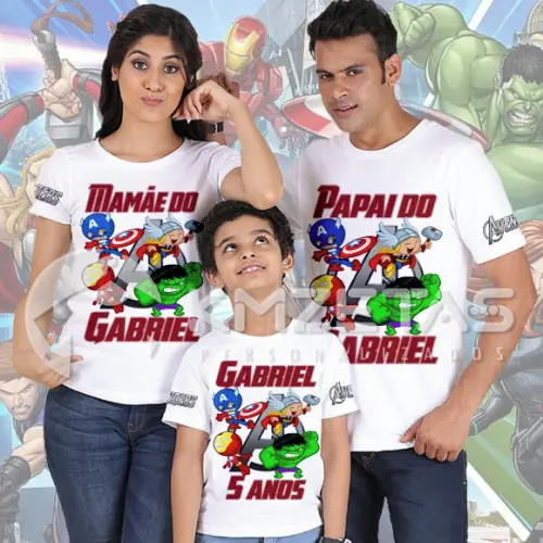Kit 3 Blusas Vingadores Avengers Kit Familia Aniversário