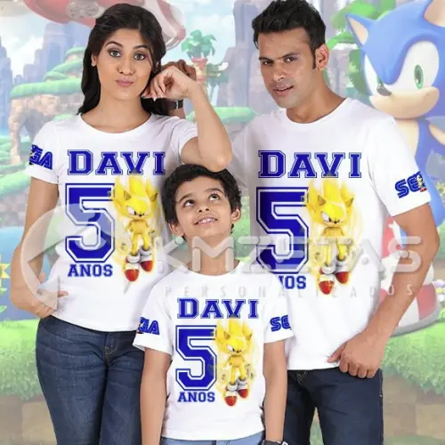 Kit 3 Blusas Super Sonic Festa Infantil Camisa Aniversário