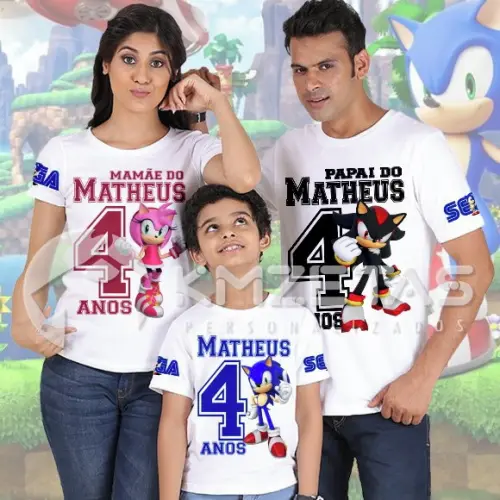 Kit 3 Blusas Sonic Amy Rose Shadow Camisa Papai Mamãe