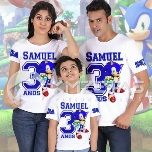 Kit 3 Blusas Sonic Festa Infantil Camisa Personalizada