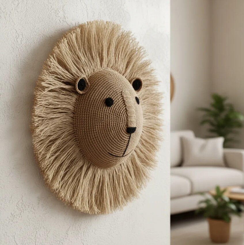 Leão de Parede em Crochê 50cm - Quartos e Festas
