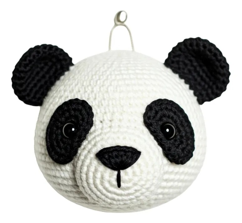 Urso Panda Em Crochê Para Parede Quarto Infantil 16cm