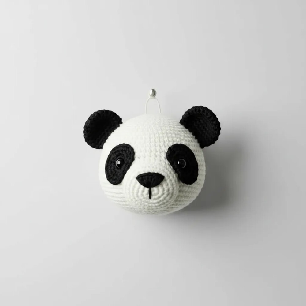 Urso Panda Em Crochê Para Parede Quarto Infantil 16cm