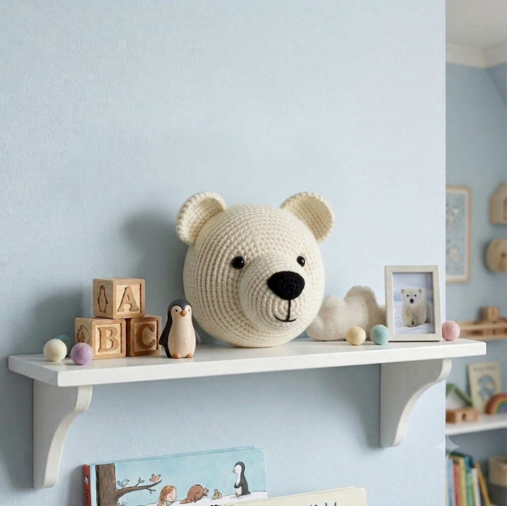 Urso Polar em Crochê para Parede Quarto Infantil 16cm