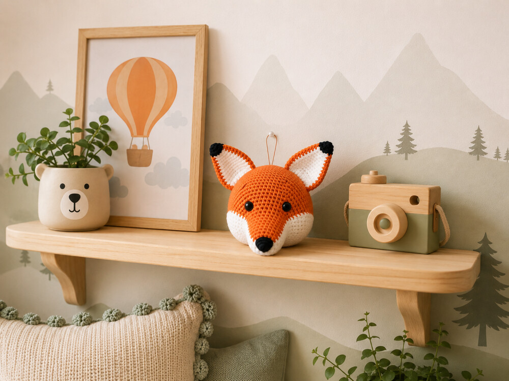 Raposa em Crochê para Parede Quarto Infantil 16cm