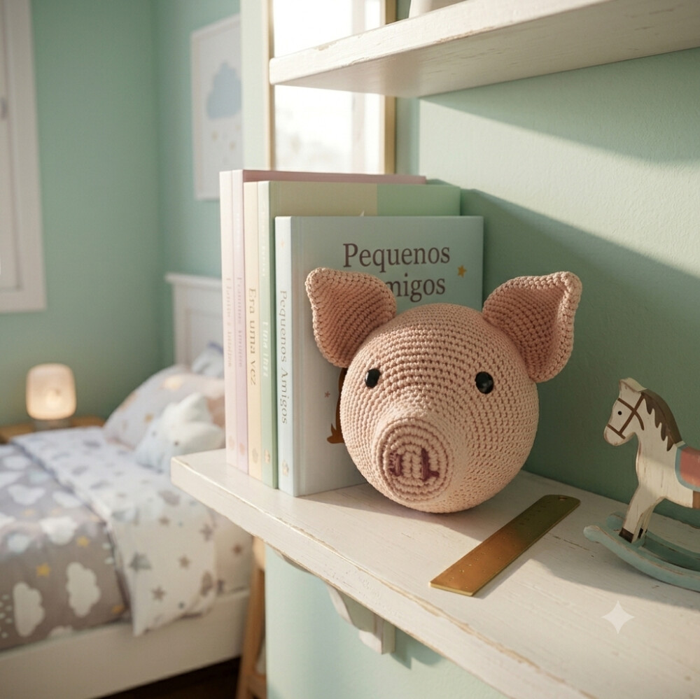 Porco em Crochê para Parede Quarto Infantil 16cm