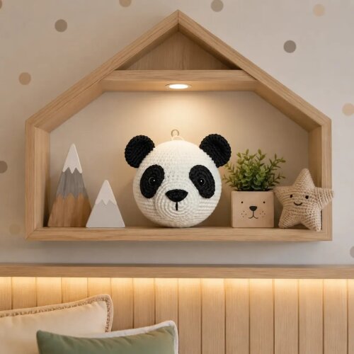 Urso Panda Em Crochê Para Parede Quarto Infantil 16cm