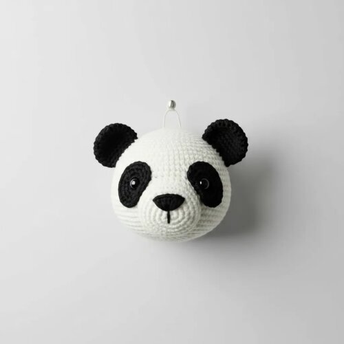 Urso Panda Em Crochê Para Parede Quarto Infantil 16cm