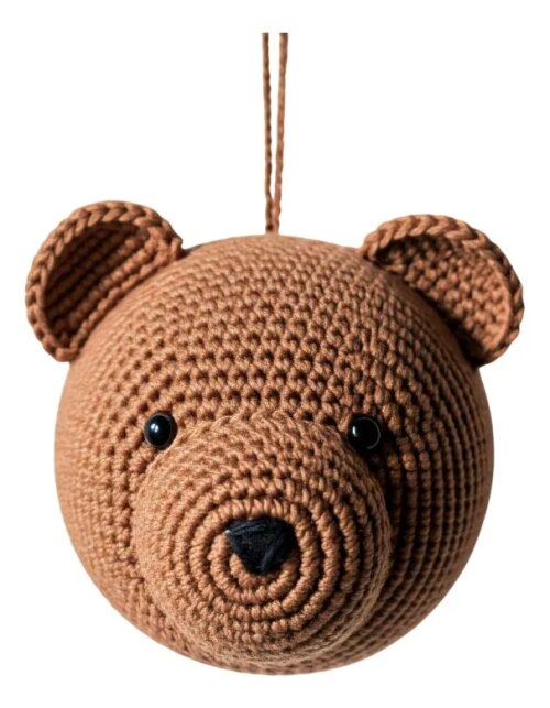 Urso Pardo Em Crochê Para Parede Quarto Infantil 16cm