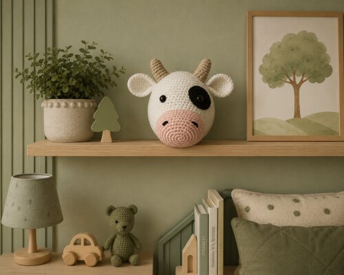 Vaca em Crochê para Parede Quarto Infantil 16cm