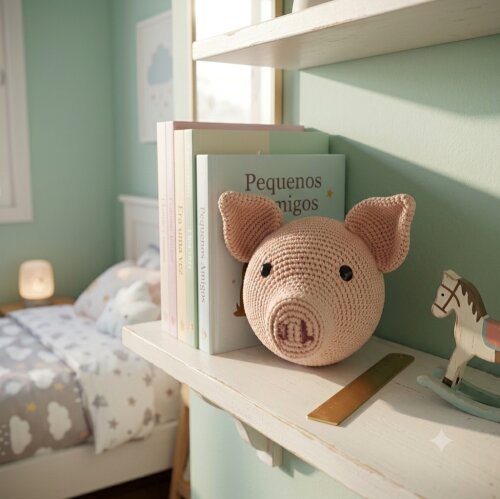 Porco em Crochê para Parede Quarto Infantil 16cm