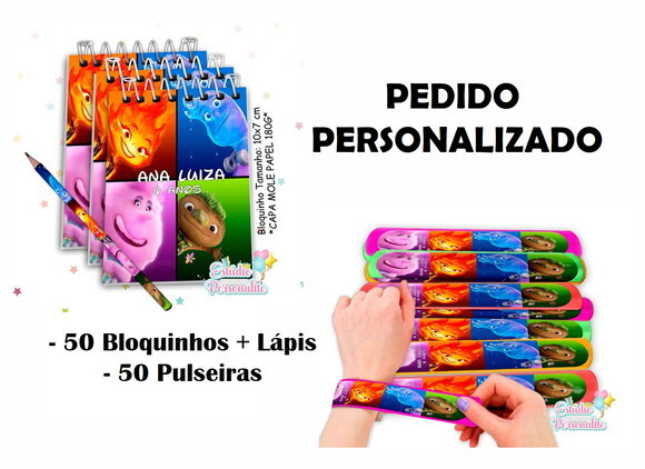 50 Bloquinhos com Lápis + 50 Pulseiras Elementos Filme