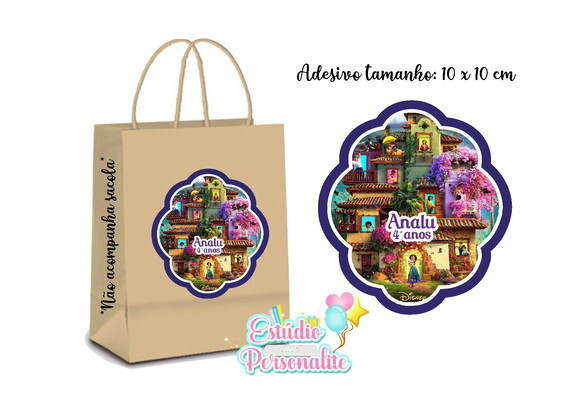 Adesivo p/ Sacola Kraft Encanto Disney