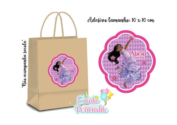 Adesivo P/ Sacola Kraft Isabela Encanto Disney