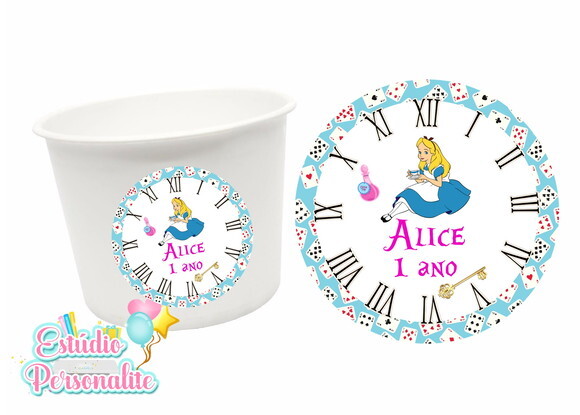 Adesivo para Balde de Pipoca Alice no País das Maravilhas