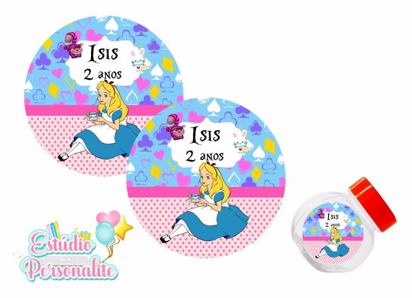 Adesivo para mini baleiro Alice no País das Maravilhas
