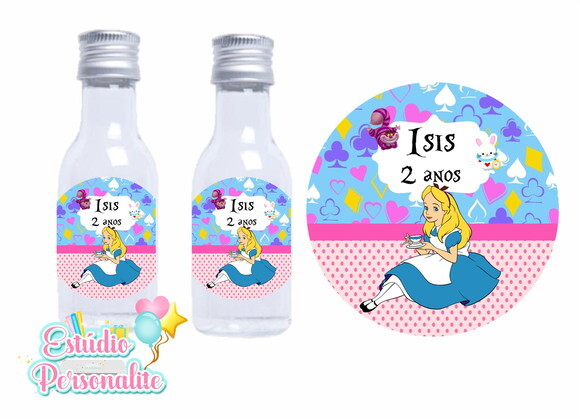 Adesivo para mini garrafinha Alice no País das Maravilhas