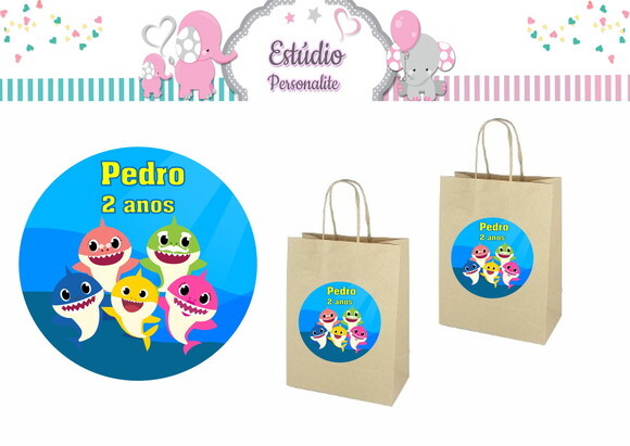 Adesivo para Sacola Kraft Baby Shark