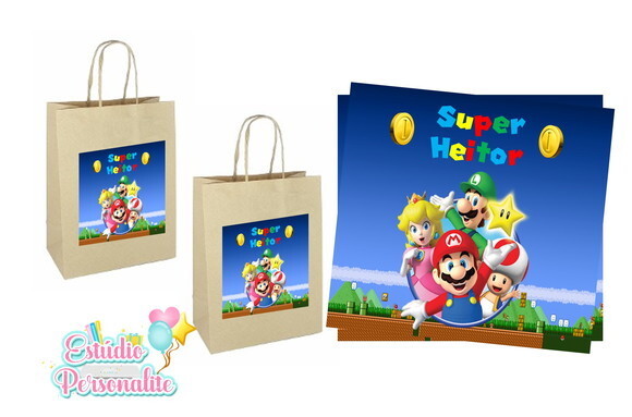 Adesivo para Sacola Kraft Mario Bros