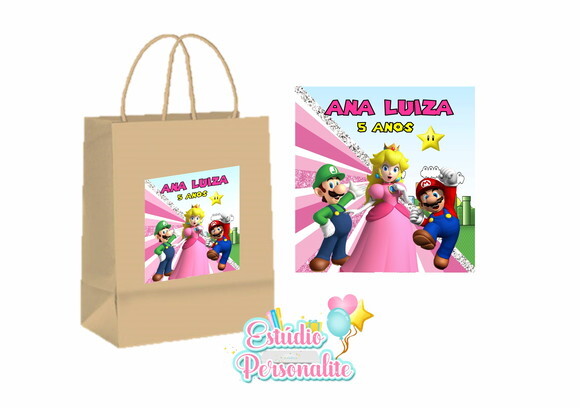 Adesivo para Sacola Kraft Super Mario Princesa Peach