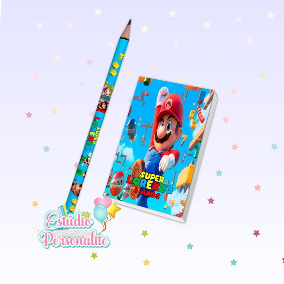 Bloquinho e Lápis Super Mario Bros