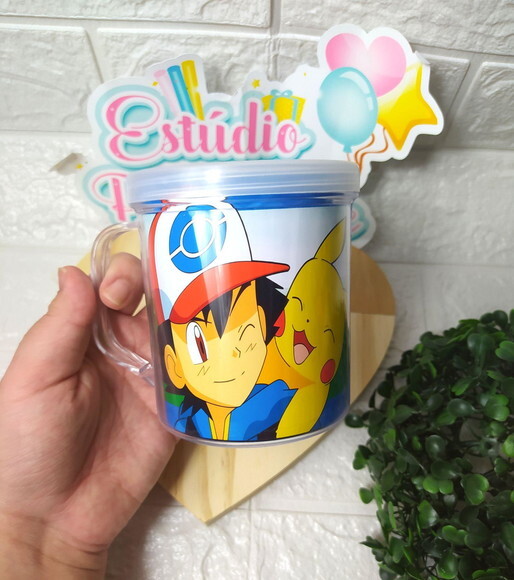 Kit Caneca+ Fini + Embalagem Pokémon